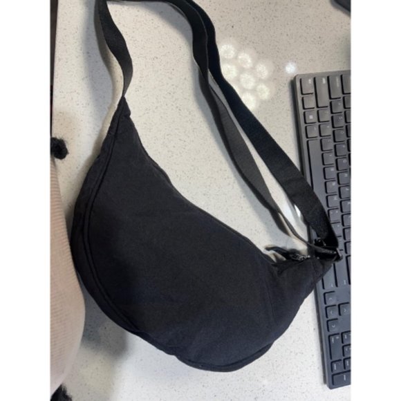 Women Men Black Small Sling Crossbody Bag with Half Moon Shape - Picture 9 of 11